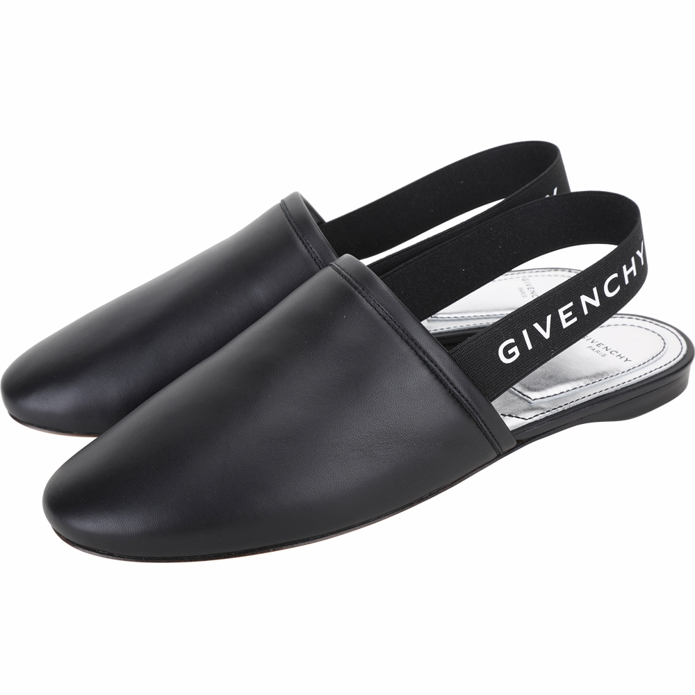 GIVENCHY Mules 字母鬆緊飾帶穆勒鞋(黑色)