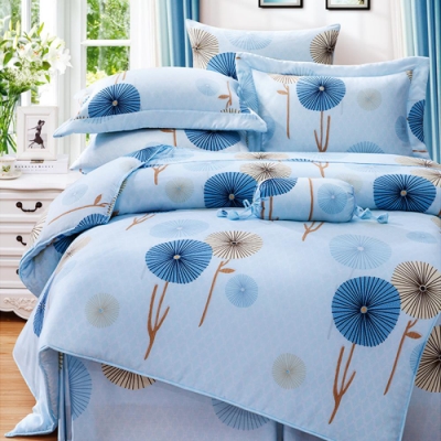 Saint Rose 朵莉思-藍 雙人100%純天絲兩用被套床包四件組