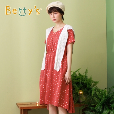 betty’s專櫃款　小愛心桃領腰抽繩洋裝 (桔紅色)