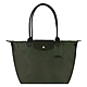 LONGCHAMP LE PLIAGE GREEN系列刺繡長把再生尼龍摺疊水餃包(大/森林綠) product thumbnail 1