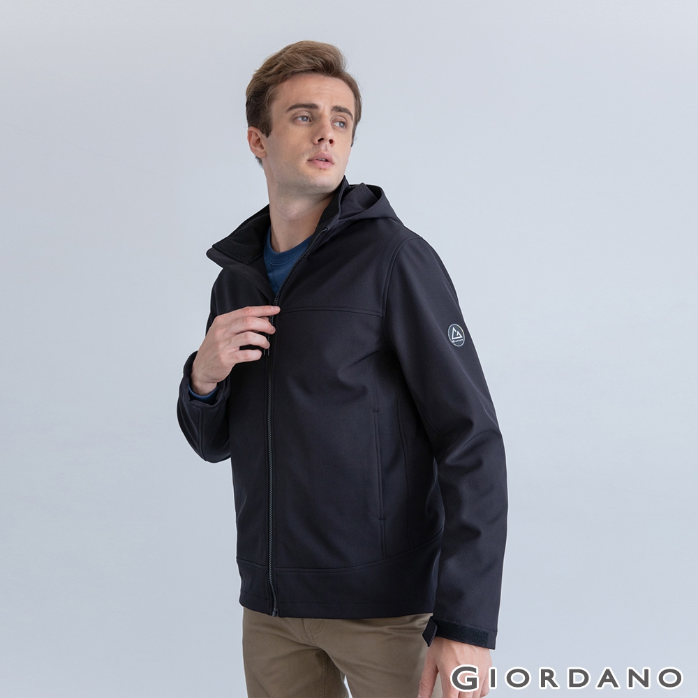 GIORDANO 男裝防潑水可拆式連帽外套 - 09 標誌黑