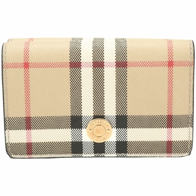 BURBERRY Vintage 格紋PVC小牛皮襯裡三折釦式短夾(典藏米)