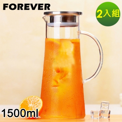 日本FOREVER 耐熱玻璃把手水壺1500ML 2入/組