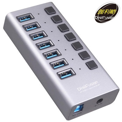 伽利略 USB3.1 Gen1 7埠 HUB 鋁合金 獨立開關(PEC-HC707)