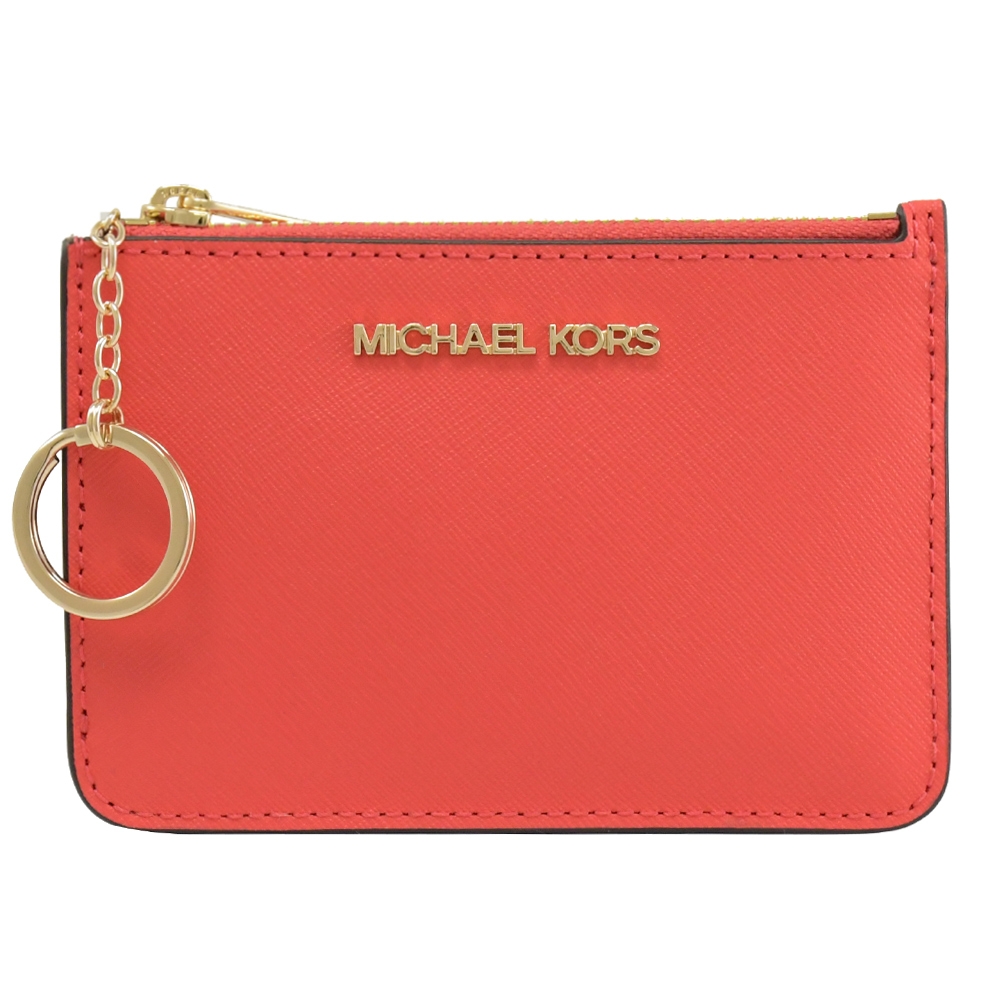 MICHAEL KORS Jet Set 拉鍊鑰匙扣卡夾零錢包(珊瑚紅)