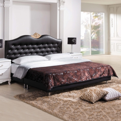 Boden-艾莉雅5尺雙人法式歐風黑色皮革床組(床頭片+床底)(不含床墊)