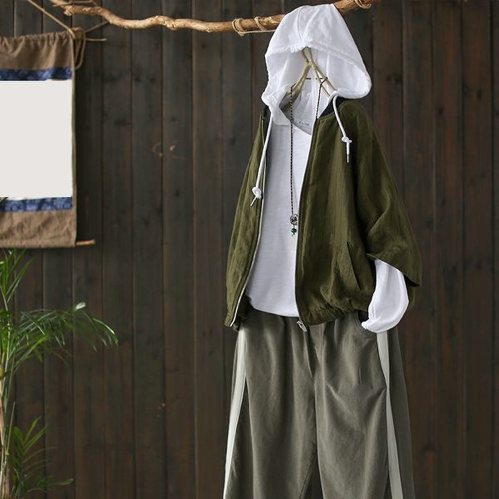 時尚立領條紋亞麻棒球服短外套休閒夾克外搭-設計所在