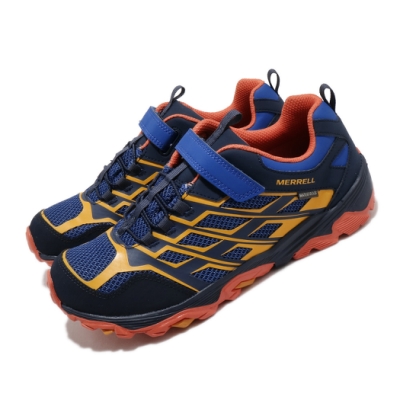 Merrell 戶外鞋 Moab FST Waterproof 女鞋 登山 越野 魔鬼氈 透氣 防水 中大童 藍 黃 MK264179