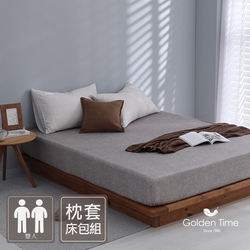 GOLDEN-TIME-200織紗精梳棉三件式枕套床包組(咖啡紋-雙人)