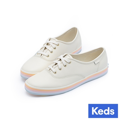 Keds CHAMPION 百搭條紋真皮休閒鞋-米白 9241W110105