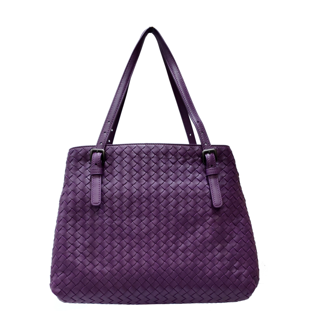 【BOTTEGA VENETA 寶緹嘉】624019 經典編織小羊皮雙提把托特包(紫色)