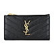 YSL 新款經典金屬LOGO菱格V紋牛皮拉鍊卡片/零錢夾(黑/金) product thumbnail 1