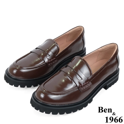 Ben&1966高級牛皮鋸齒厚底個性樂福鞋-咖啡(238122)