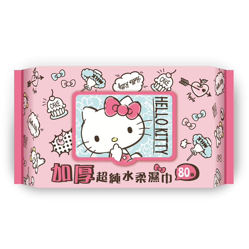 Sanrio 三麗鷗 Hello Kitty 凱蒂貓加厚超純水加蓋濕紙巾80抽X18包/組