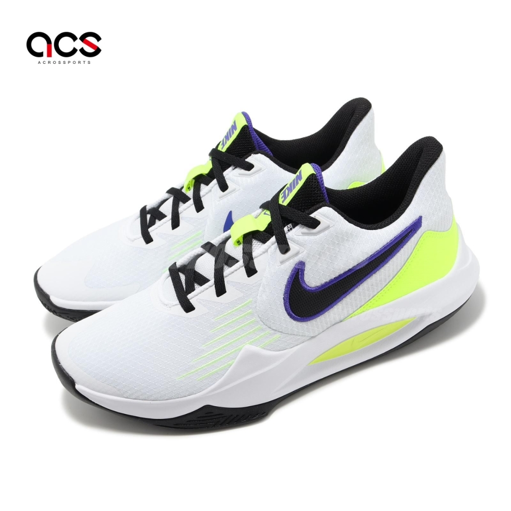 Nike 籃球鞋 Precision V 男鞋 白 藍 螢光黃 黑 緩震 低筒 運動鞋 CW3403-100