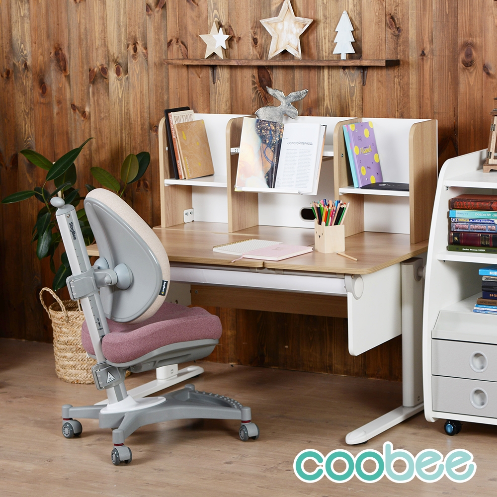 【SingBee欣美】coobee CB-502 L型板成長機能桌+桌上書架+138單背椅(兒童成長桌椅/升降書桌椅/台灣製)