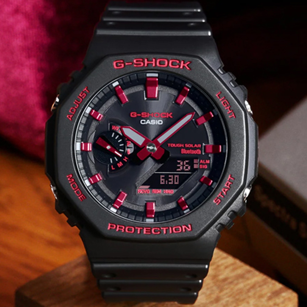 CASIO 卡西歐 G-SHOCK 農家橡樹 太陽能x藍牙連線 經典雙顯腕錶 母親節 禮物 45.4mm / GA-B2100BNR-1A