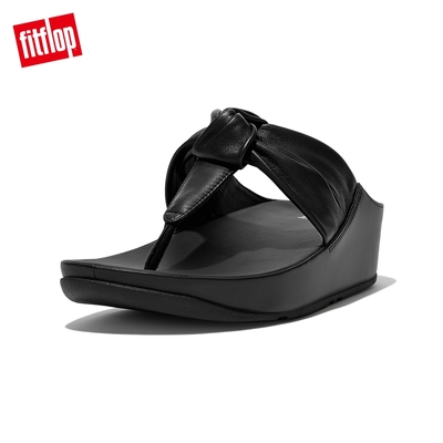 【FitFlop】TWISS II KNOT-STRAP LEATHER TOE-POST SANDALS 扭結造型夾腳涼鞋-女(靚黑色)
