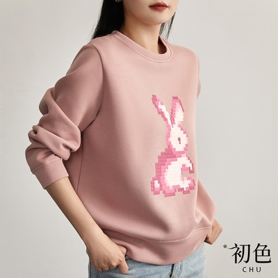 初色 立體兔子印花圓領寬鬆休閒長袖T恤上衣-共3色-31162(M-2XL可選)