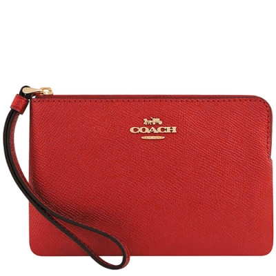 COACH 紅色光澤防刮皮革手拿包