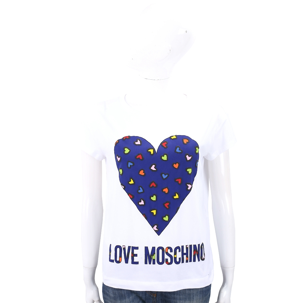 LOVE MOSCHINO 彩色愛心印花白色棉質T恤