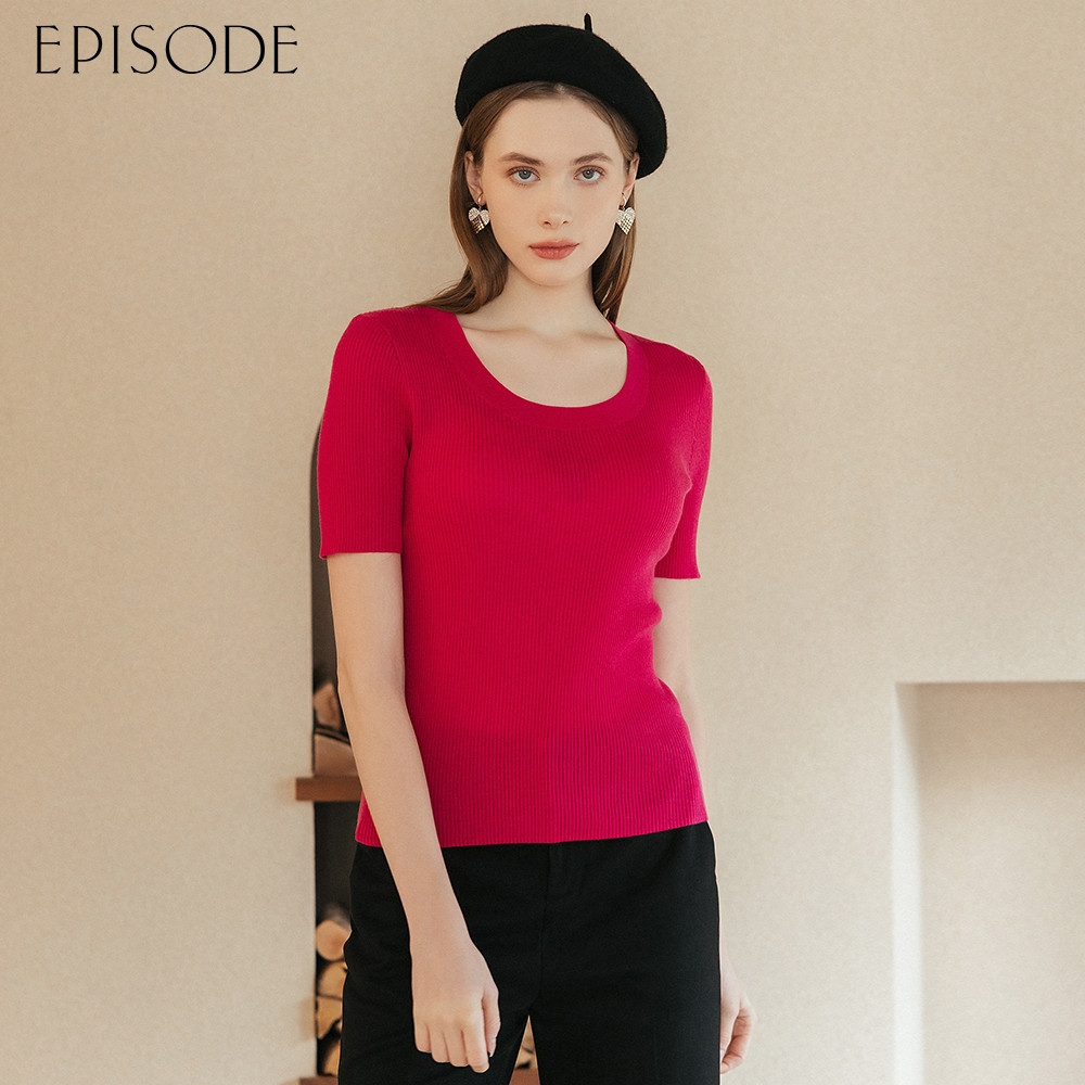 EPISODE - 舒適百搭羊毛內搭短袖針織衫134501（紫紅）