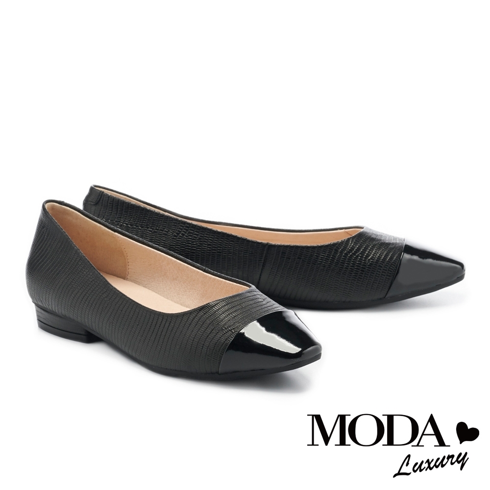 低跟鞋 MODA Luxury 日常都會純色韓系小姐姐全真皮尖頭低跟鞋－黑
