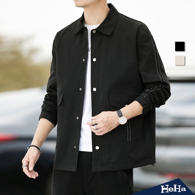 HeHa-翻領虛線襯衫外套 兩色