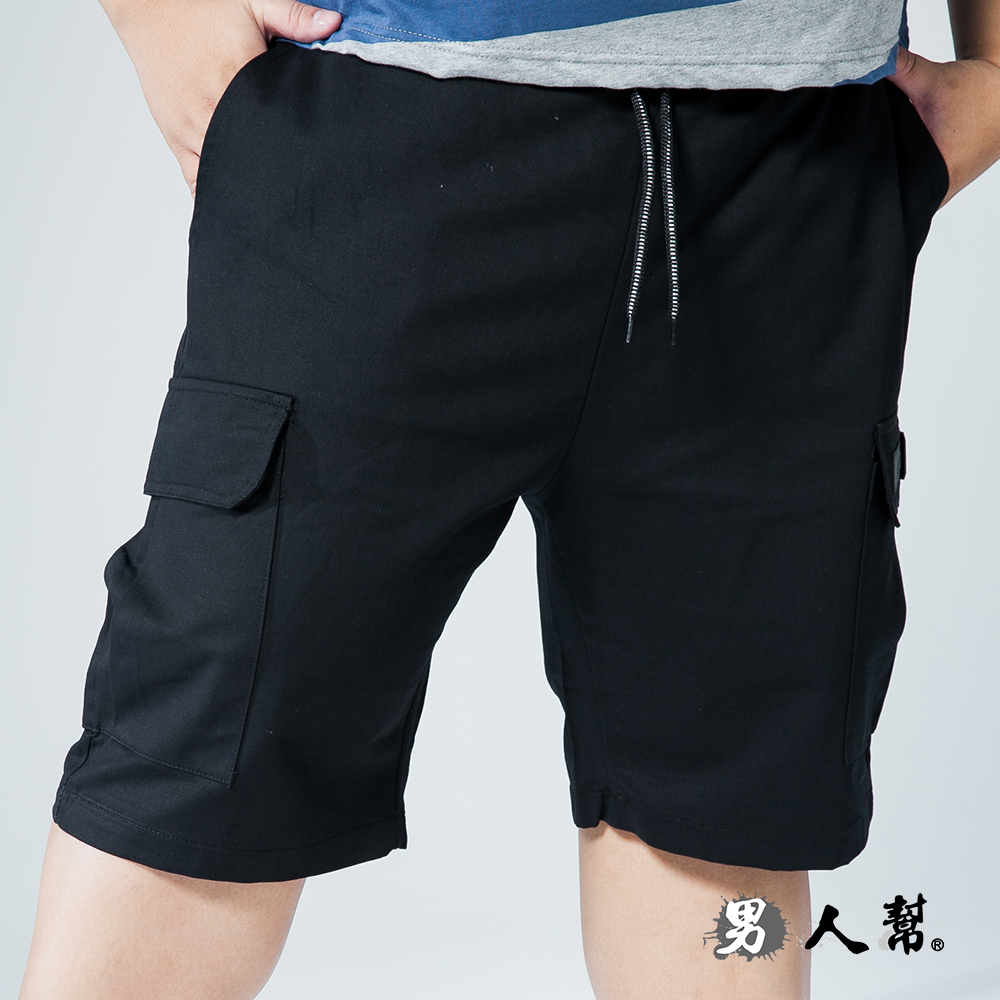 男人幫 K0588韓版時尚側邊大口袋素色綁帶短褲