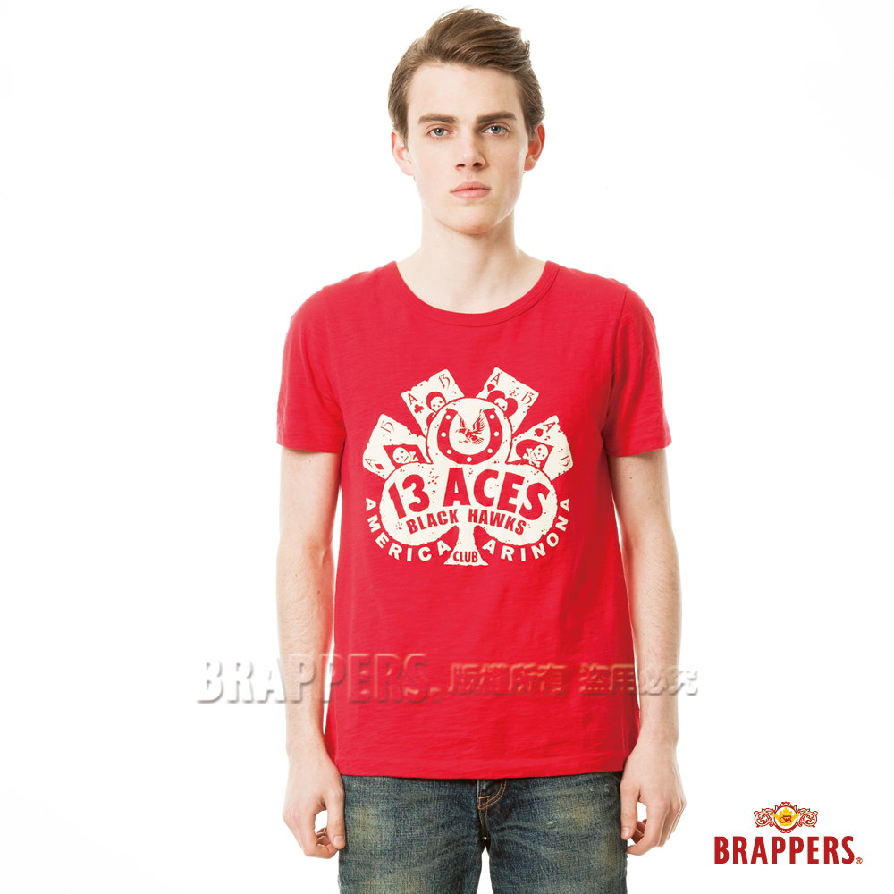 BRAPPERS 男款 撲克牌印花短袖T恤-紅