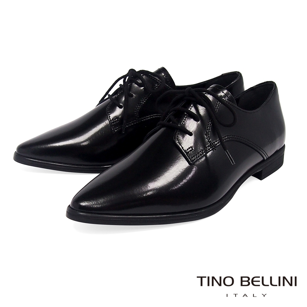 Tino Bellini義大利進口細緻質感牛皮綁帶皮鞋_黑