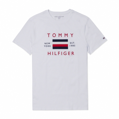 TOMMY 熱銷刺繡大Logo圖案短袖T恤-白色