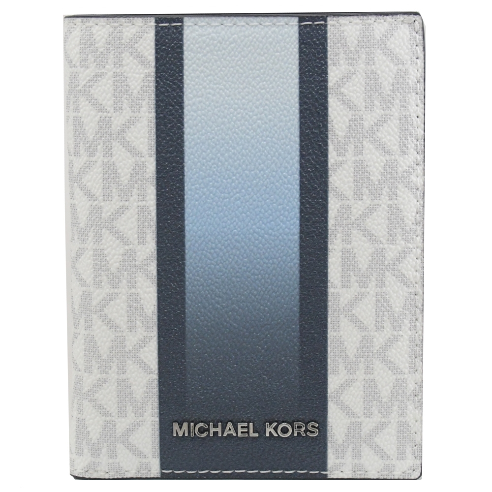 MICHAEL KORS BEFORD  滿版印花皮革對開扣式長夾(白/牛仔藍)