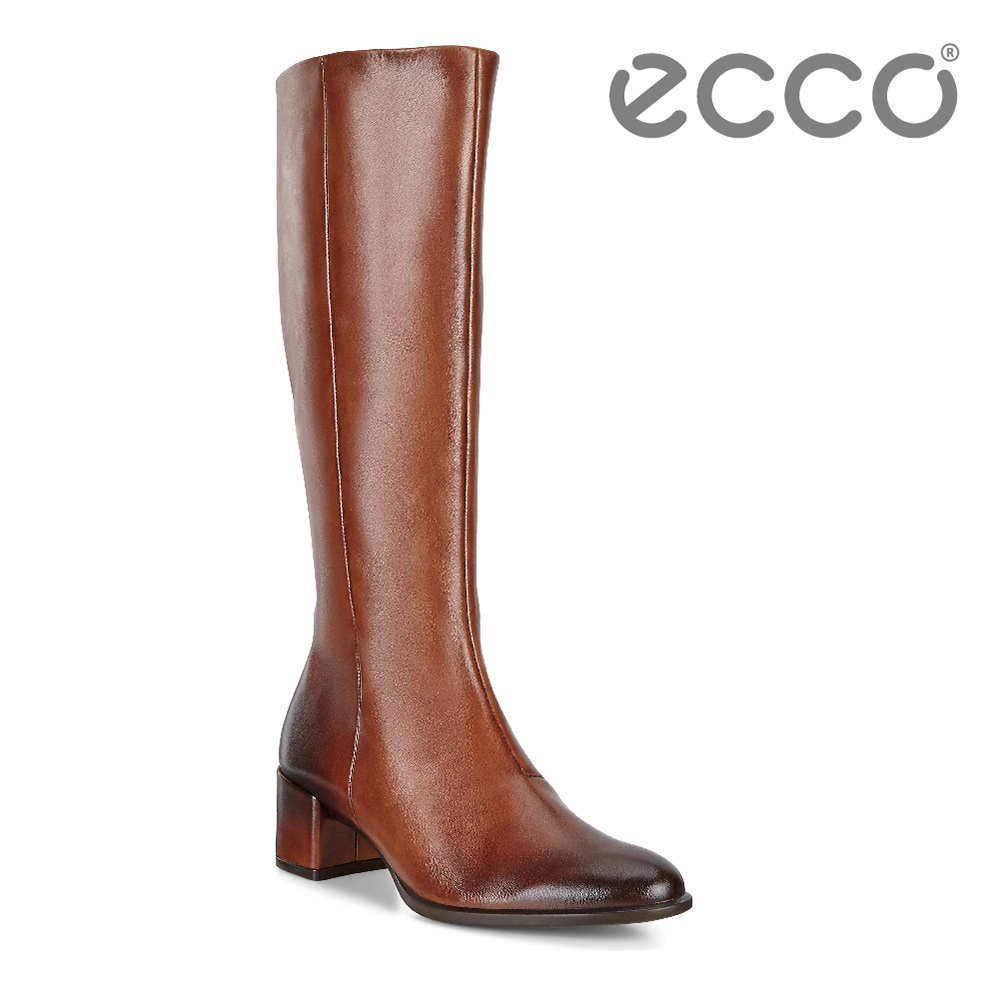 ECCO SHAPE 35 BLOCK 經典優雅方跟全牛皮高筒靴 女-琥珀棕