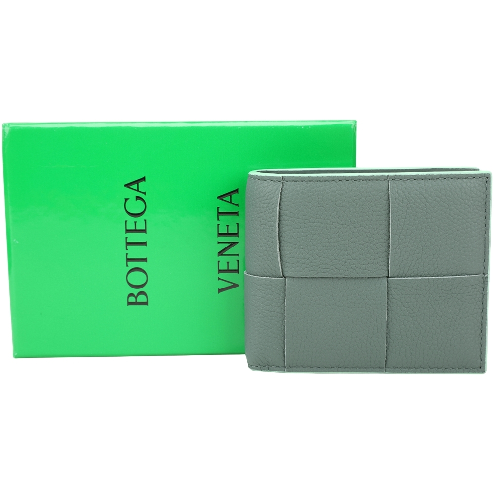 BOTTEGA VENETA Cassette 經典編織小牛皮短夾(綠色)