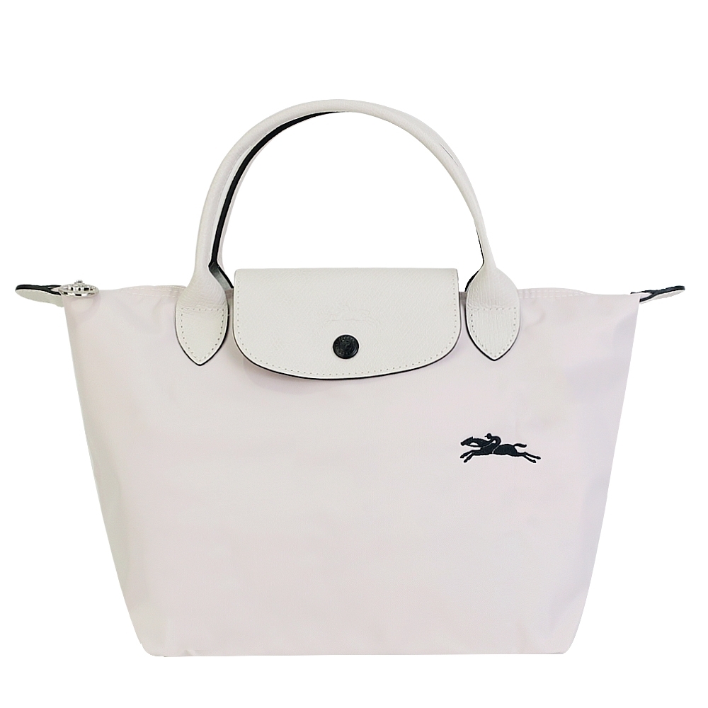 LONGCHAMP Le Pliage Collection系列刺繡短把摺疊水餃包(小/粉白)