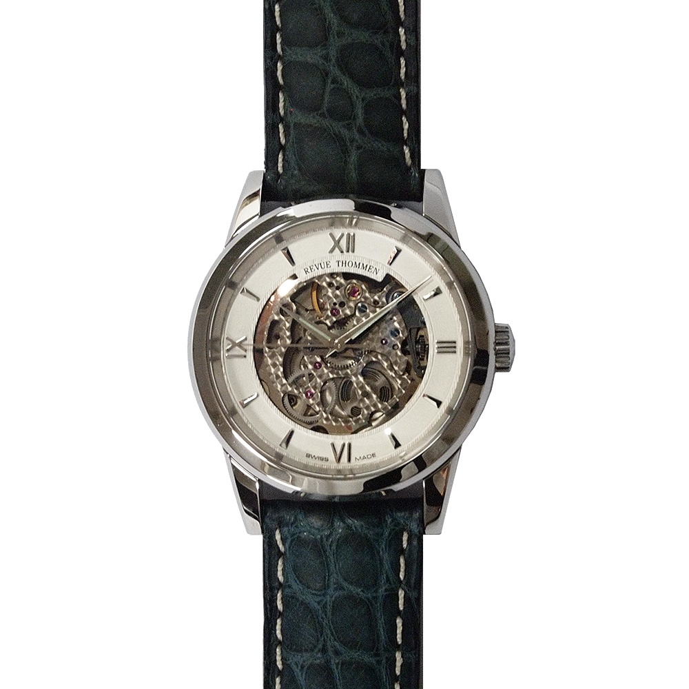REVUE THOMMEN 梭曼錶 經典鏤空自動機械腕錶 白色錶盤x皮帶/38mm  (12110.2532)