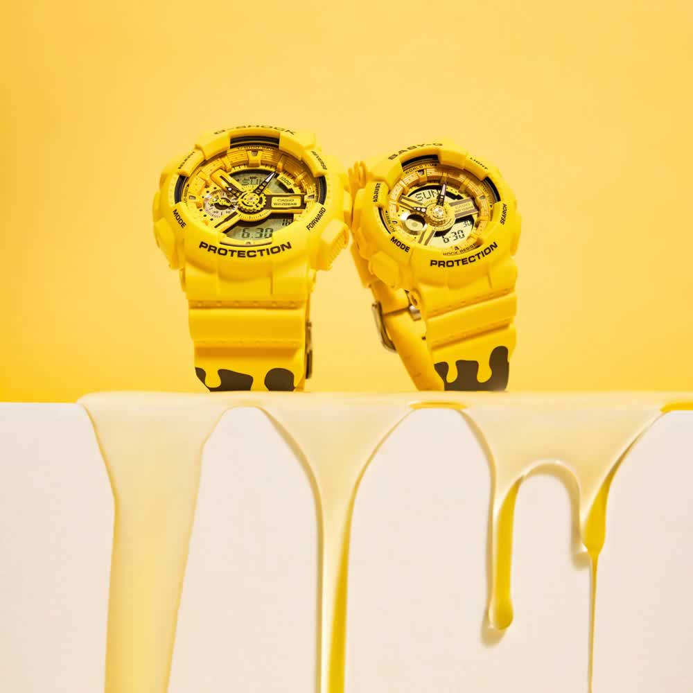 CASIO卡西歐 G-SHOCK&BABY-G 甜蜜情人 亮眼蜂蜜黃 人氣雙顯 對錶 SLV-22A-9A_51.2/43.3mm
