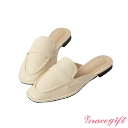 【Grace Gift】車線造型平底穆勒鞋 米白