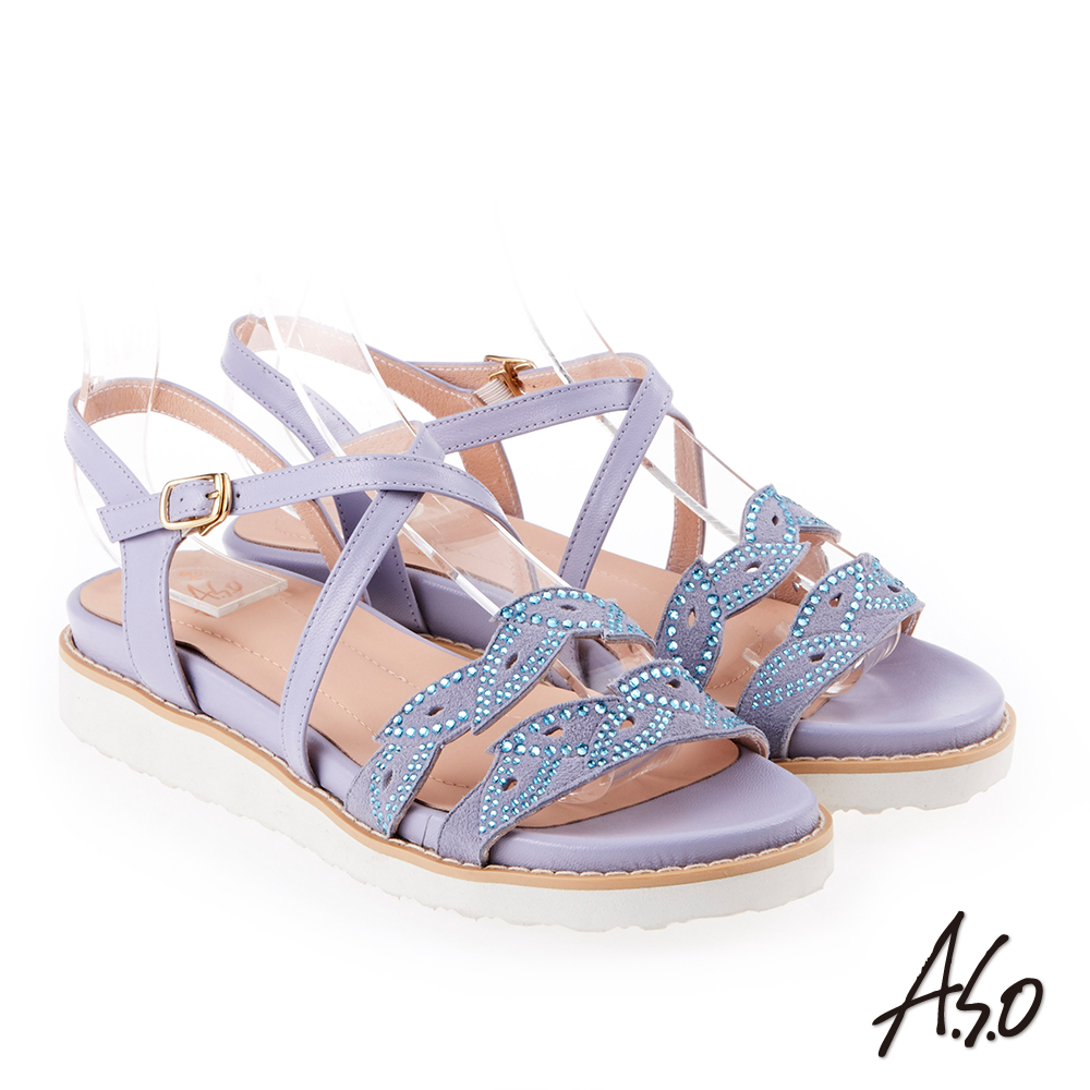 A.S.O 炫麗魅惑 亮麗璀璨平底涼拖鞋 淺紫