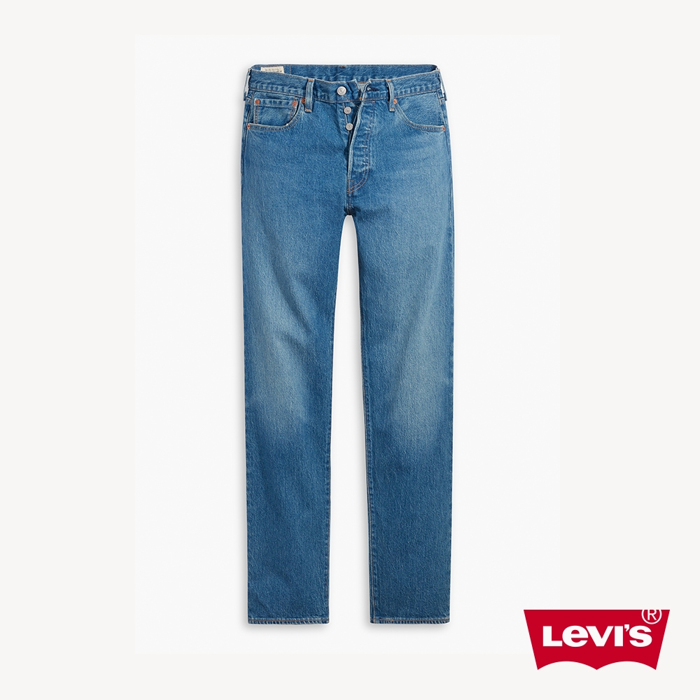 Levis 男款 排釦直筒牛仔褲 中藍刷白 有機面料 彈性布料