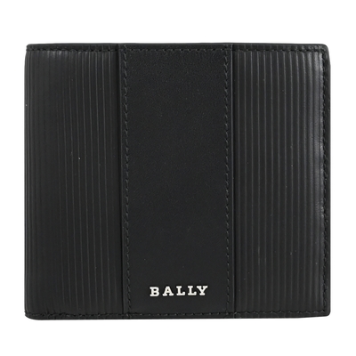 BALLY LYIES 金屬LOGO直線壓紋裝飾牛皮4卡零錢短夾(黑)