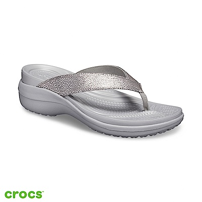 Crocs 卡駱馳 (女鞋) 卡沛兒亮面坡跟人字拖 205782-00N