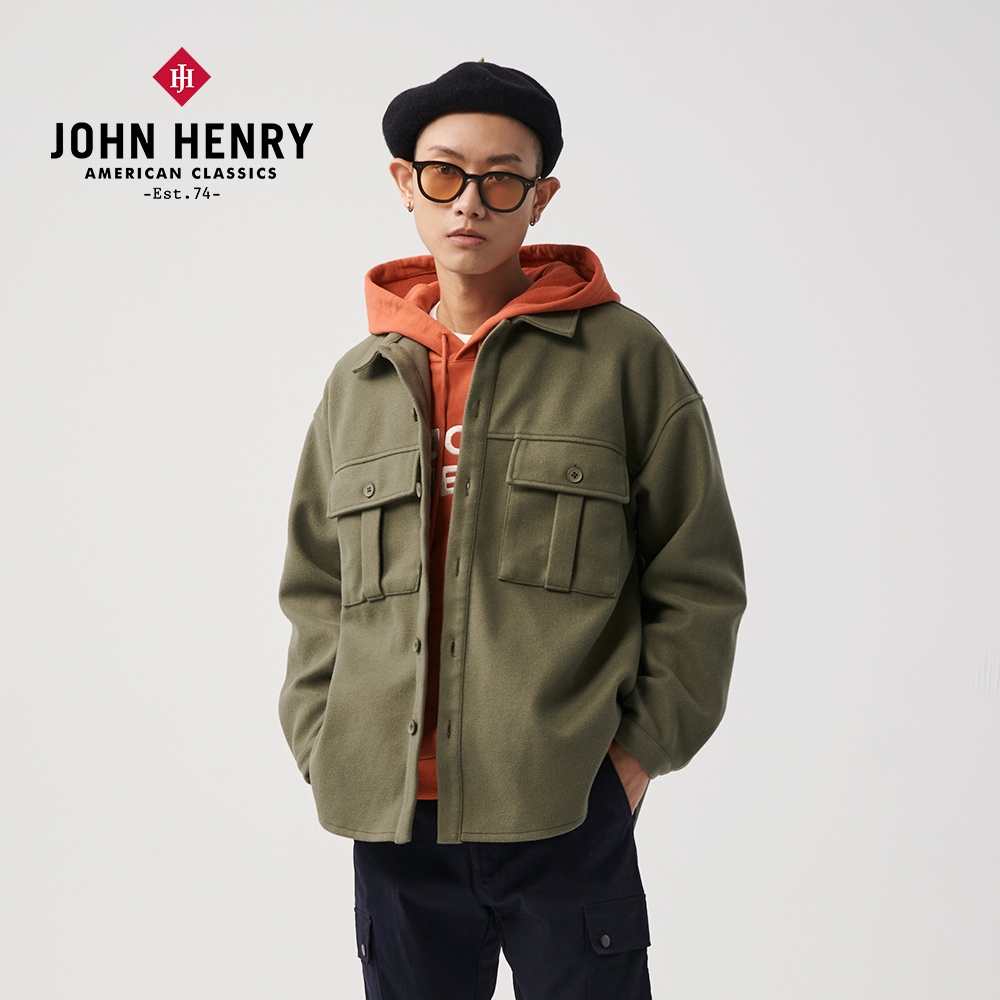 JOHN HENRY 圖騰拼布毛呢外套-二色 (綠色)