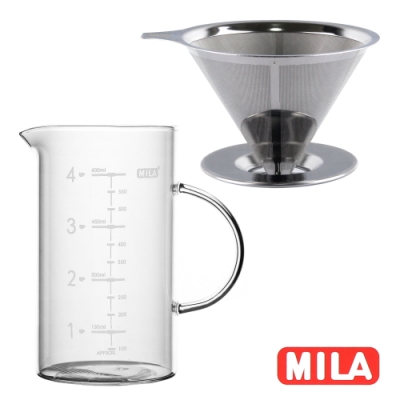 MILA 立式不鏽鋼咖啡濾網+玻璃量杯650ml