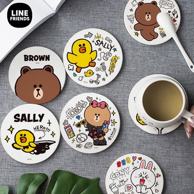 【收納王妃】LINE FRIENDS 珪藻土杯墊 SGS檢驗不含石綿 熊大/兔兔/莎莉 (2入/組)