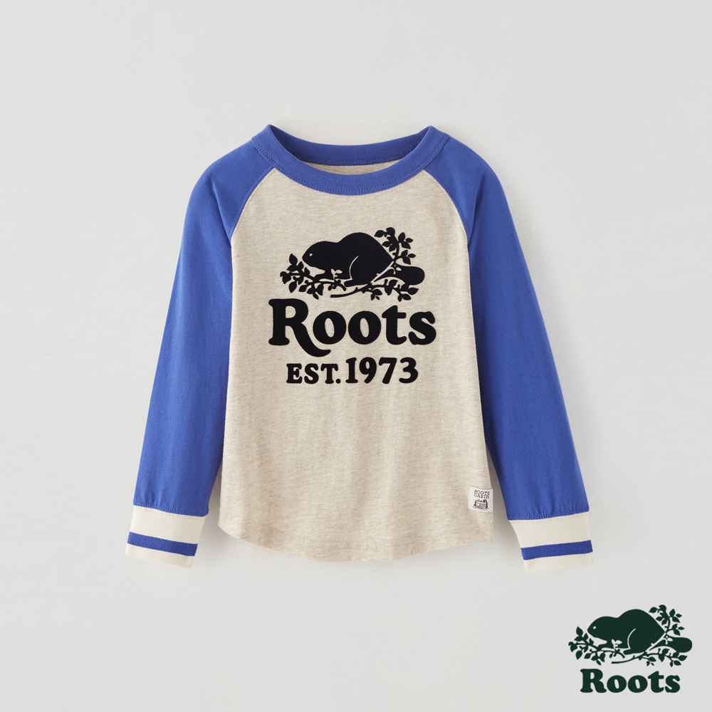 Roots小男童- 小木屋系列 撞色長袖T恤-米色