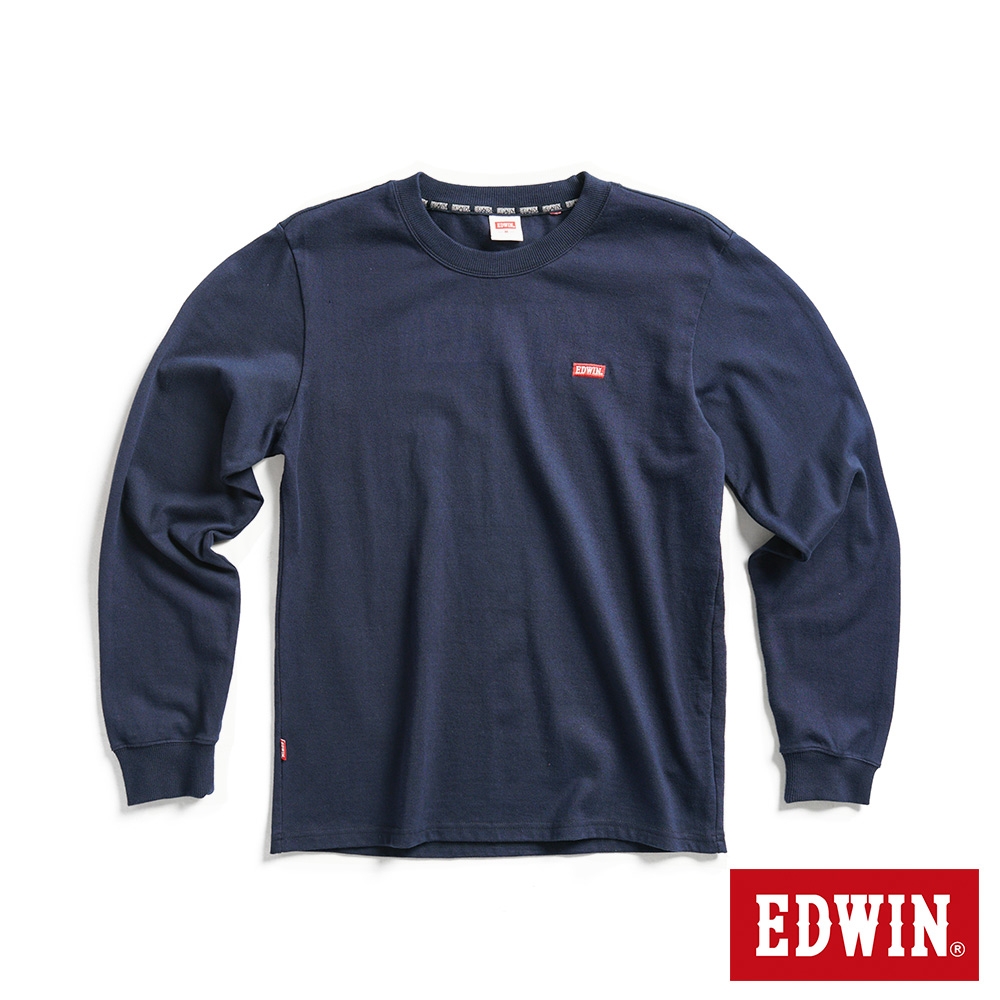 EDWIN 露營系列 背後富士營地LOGO印花長袖T恤-男-丈青色