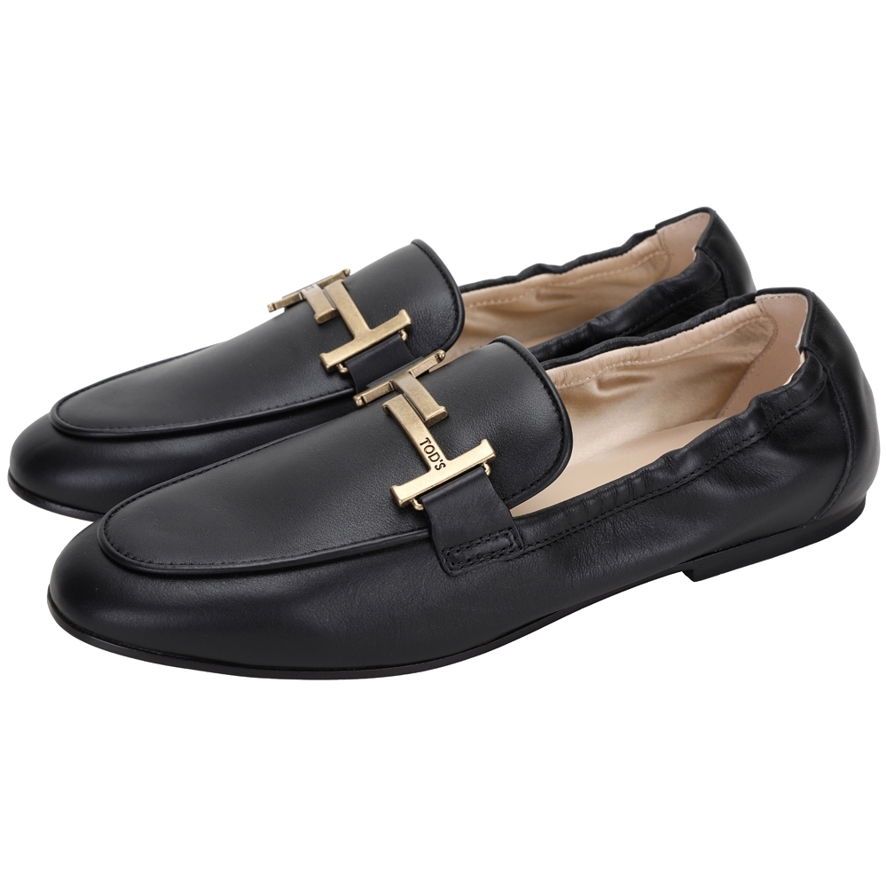 TOD’S Timeless T字銅金釦飾牛皮莫卡辛鞋(黑色)