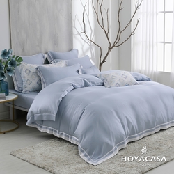 HOYACASA清淺典雅 星河藍 琉璃天絲雙人床包被套四件組